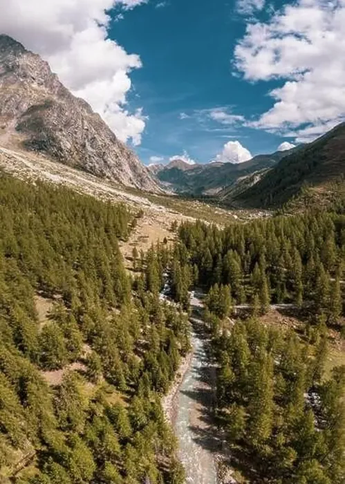 Framed Print : Aerial drone photo of a beautiful alpine valley Framed Print : Aerial drone photo of a beautiful alpine valley