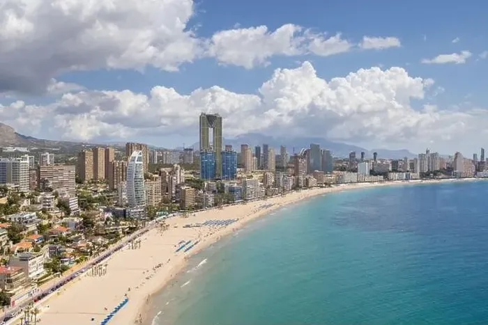 Framed Print : Aerial drone photo of the beautiful town of Benidorm in Spain showing the south beach Promenade golden sandy beach Framed Print : Aerial drone photo of the beautiful town of Benidorm in Spain showing the south beach Promenade golden sandy beach