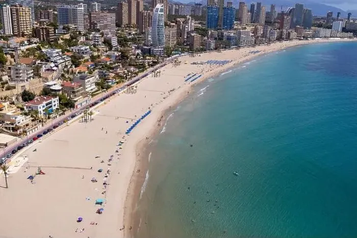 Framed Print : Aerial drone photo of the beautiful town of Benidorm in Spain showing the south beach Promenade golden sandy beach Framed Print : Aerial drone photo of the beautiful town of Benidorm in Spain showing the south beach Promenade golden sandy beach