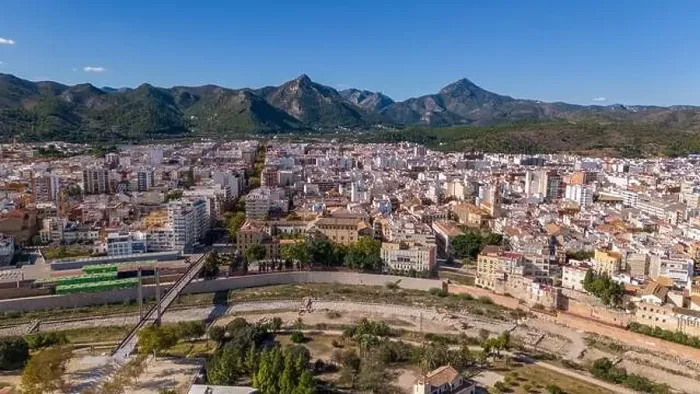 Framed Print : Aerial drone photo of the city centre of Gandia in Spain Framed Print : Aerial drone photo of the city centre of Gandia in Spain