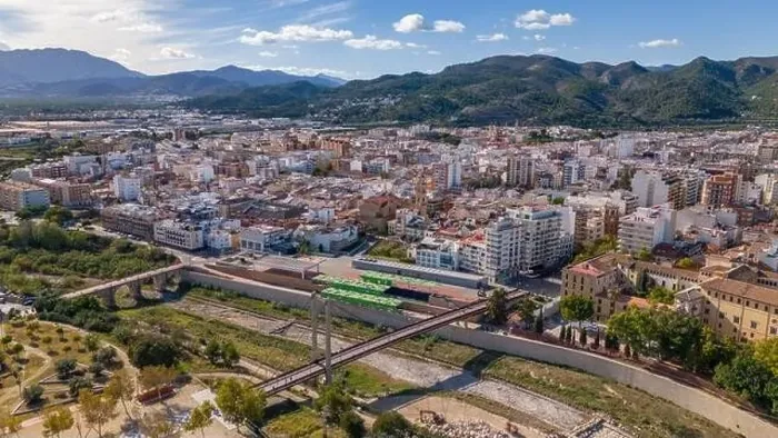 Framed Print : Aerial drone photo of the city centre of Gandia in Spain Framed Print : Aerial drone photo of the city centre of Gandia in Spain