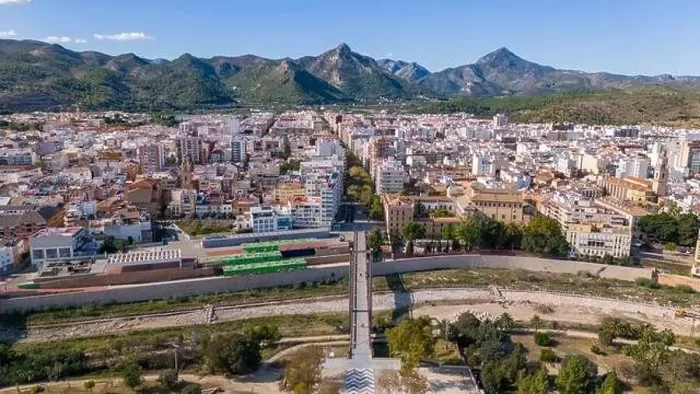 Framed Print : Aerial drone photo of the city centre of Gandia in Spain Framed Print : Aerial drone photo of the city centre of Gandia in Spain