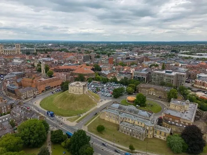 Framed Print : Aerial drone photo of Clifford's tower in York Framed Print : Aerial drone photo of Clifford's tower in York