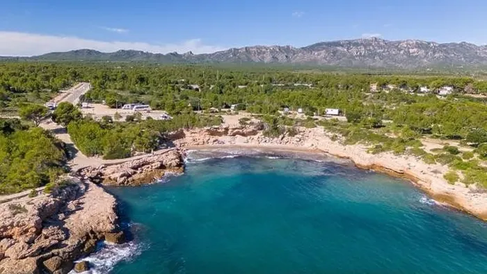 Framed Print : Aerial drone photo of the coast in Spain near the village of Sant Jordi d'Alfama Framed Print : Aerial drone photo of the coast in Spain near the village of Sant Jordi d'Alfama