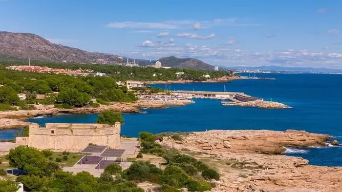 Framed Print : Aerial drone photo of the coast in Spain near the village of Sant Jordi d'Alfama Framed Print : Aerial drone photo of the coast in Spain near the village of Sant Jordi d'Alfama