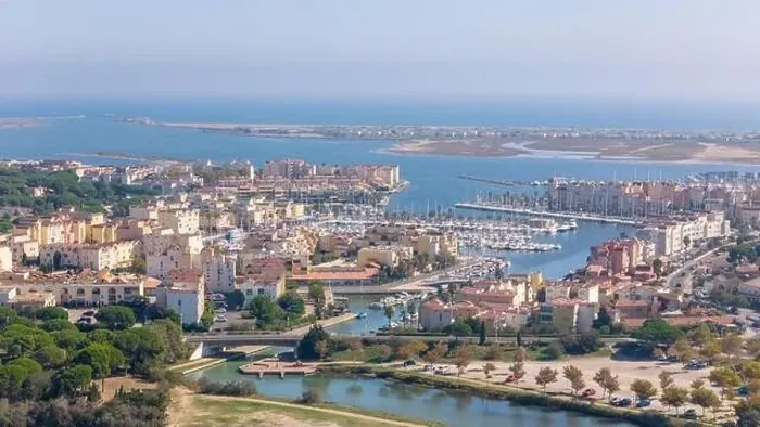 Framed Print : Aerial drone photo of the coastal town and marina in Gruissan, France Framed Print : Aerial drone photo of the coastal town and marina in Gruissan, France
