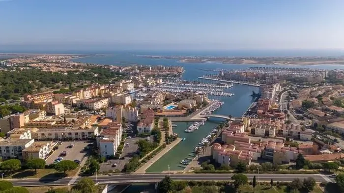 Framed Print : Aerial drone photo of the coastal town and marina in Gruissan, France Framed Print : Aerial drone photo of the coastal town and marina in Gruissan, France