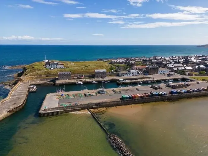 Framed Print : Aerial drone photo of the coastal town named Burghead in Moray Framed Print : Aerial drone photo of the coastal town named Burghead in Moray