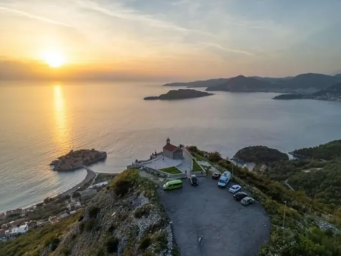 Framed Print : Aerial drone photo of the coastal town named Sveti Stefan in Montenegro Framed Print : Aerial drone photo of the coastal town named Sveti Stefan in Montenegro