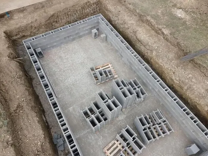 Framed Print : Aerial drone photo of a construction site for a pool Framed Print : Aerial drone photo of a construction site for a pool