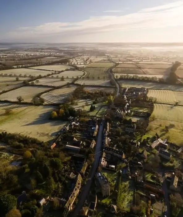 Framed Print : Aerial drone photo of a Cotswolds Village Framed Print : Aerial drone photo of a Cotswolds Village