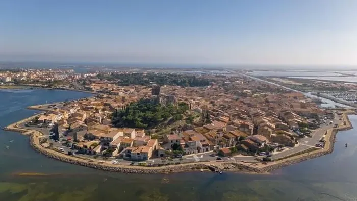Framed Print : Aerial drone photo of the French coastal town named Gruissan
