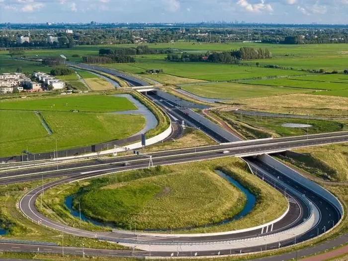 Framed Print : Aerial drone photo of an highway intersection of the A44 in Leiden, the Netherlands Framed Print : Aerial drone photo of an highway intersection of the A44 in Leiden, the Netherlands
