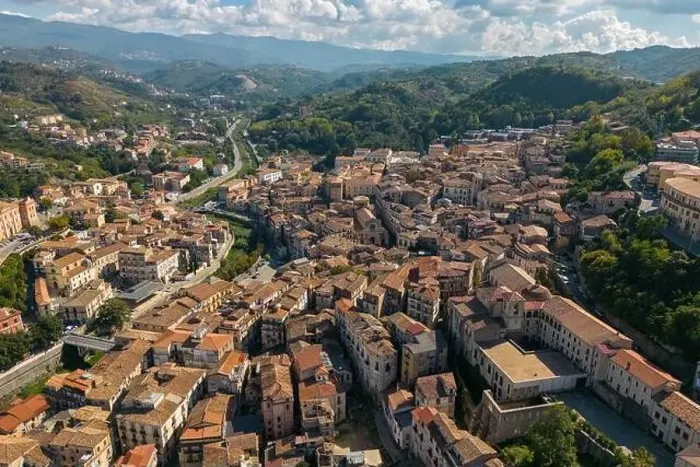 Framed Print : Aerial drone photo of the Italian city named Cosenza. Cosenza is located in the region of Calabria Framed Print : Aerial drone photo of the Italian city named Cosenza. Cosenza is located in the region of Calabria