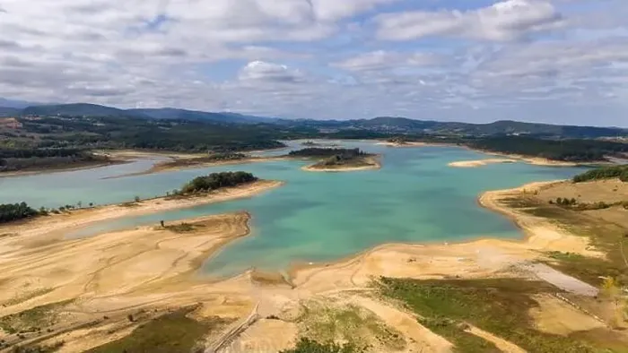 Framed Print : Aerial drone photo of the Lake Montbel in the region of Ariege, south France Framed Print : Aerial drone photo of the Lake Montbel in the region of Ariege, south France