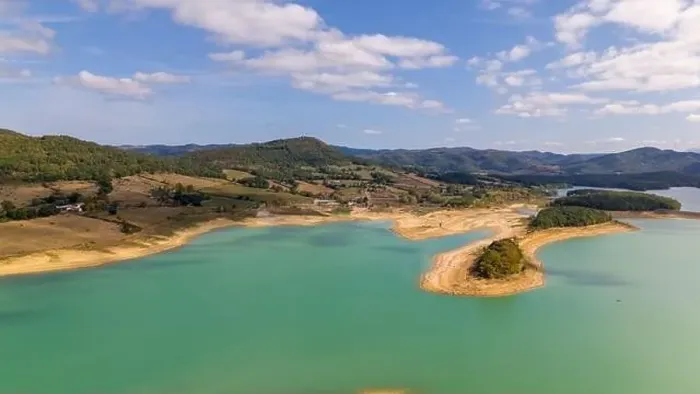 Framed Print : Aerial drone photo of the Lake Montbel in the region of Ariege, south France Framed Print : Aerial drone photo of the Lake Montbel in the region of Ariege, south France