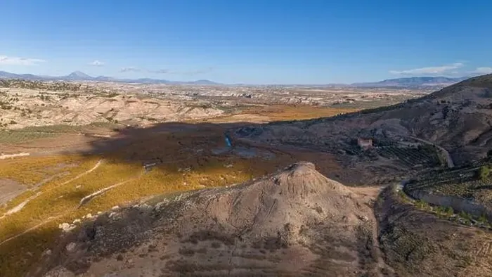 Framed Print : Aerial drone photo of the lake Negratin and the hot springs which are located in the Granada Geopark, Spain Framed Print : Aerial drone photo of the lake Negratin and the hot springs which are located in the Granada Geopark, Spain