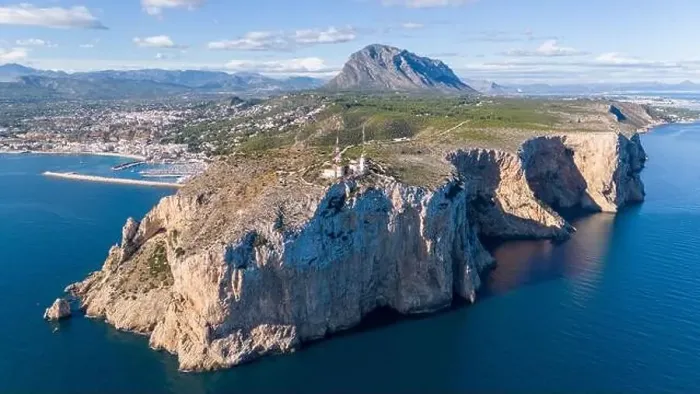 Framed Print : Aerial drone photo of the lighthouse on the cliffs of Cap de Sant Antoni Framed Print : Aerial drone photo of the lighthouse on the cliffs of Cap de Sant Antoni