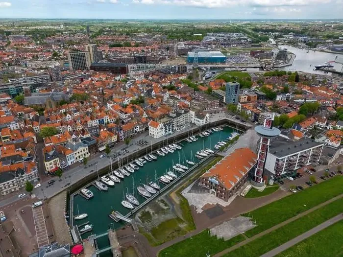 Framed Print : Aerial drone photo of the marina in the coastal town of Vlissingen in Zeeland, the Netherlands Framed Print : Aerial drone photo of the marina in the coastal town of Vlissingen in Zeeland, the Netherlands