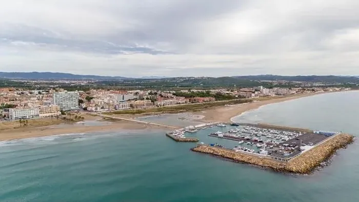 Framed Print : Aerial drone photo of the marina in the Spanish coastal town named Coma-Ruga in Tarragona Framed Print : Aerial drone photo of the marina in the Spanish coastal town named Coma-Ruga in Tarragona