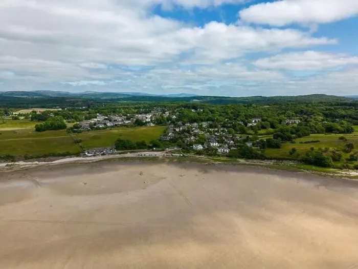 Framed Print : Aerial drone photo of the Morecambe Bay near Silverdale in western England Framed Print : Aerial drone photo of the Morecambe Bay near Silverdale in western England