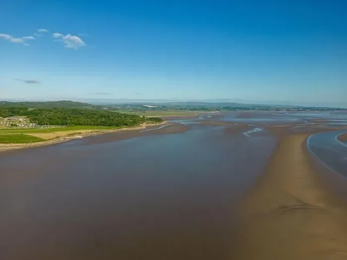 Framed Print : Aerial drone photo of the Morecambe Bay near Silverdale in western England Framed Print : Aerial drone photo of the Morecambe Bay near Silverdale in western England