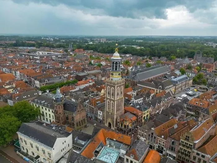 Framed Print : Aerial drone photo of the Nieuwe Toren, which is a large clock tower in Kampen, Overijssel the Netherlands Framed Print : Aerial drone photo of the Nieuwe Toren, which is a large clock tower in Kampen, Overijssel the Netherlands