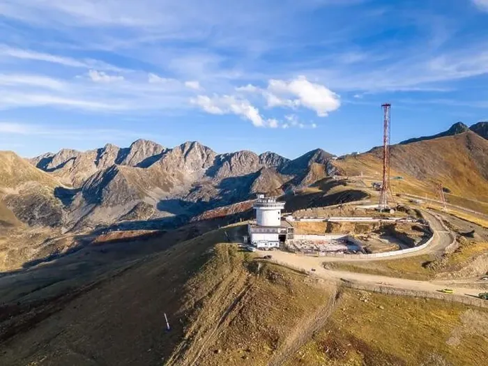 Framed Print : Aerial drone photo of the old radio tower of old sud in El pas de la casa Framed Print : Aerial drone photo of the old radio tower of old sud in El pas de la casa