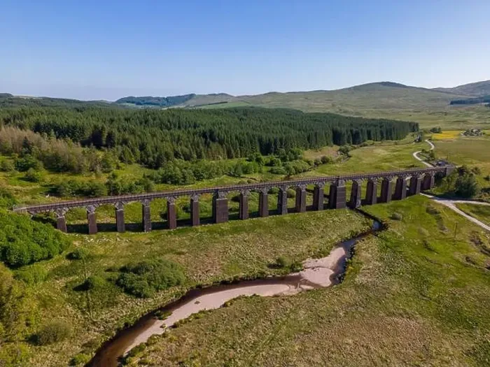 Framed Print : Aerial drone photo of an old railway bridge in Galloway Forest National Park in Scotland Framed Print : Aerial drone photo of an old railway bridge in Galloway Forest National Park in Scotland