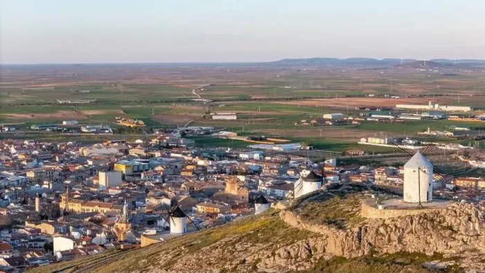 Framed Print : Aerial drone photo of the old windmills and castle in Consuegra, Spain Framed Print : Aerial drone photo of the old windmills and castle in Consuegra, Spain