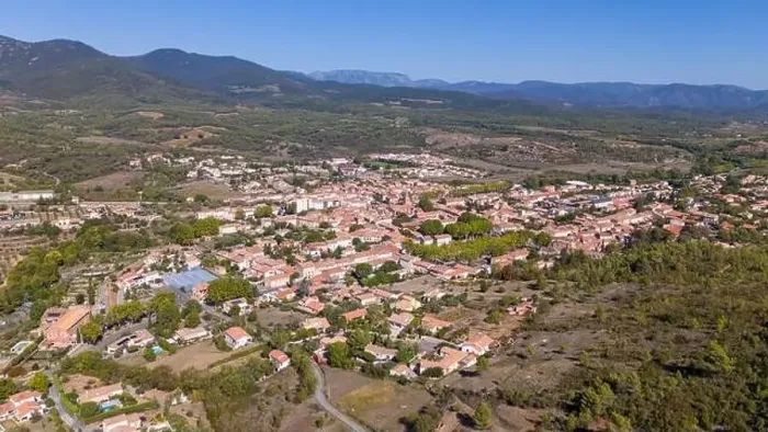 Framed Print : Aerial drone photo of Saint-Chinian in Herault, south of France Framed Print : Aerial drone photo of Saint-Chinian in Herault, south of France