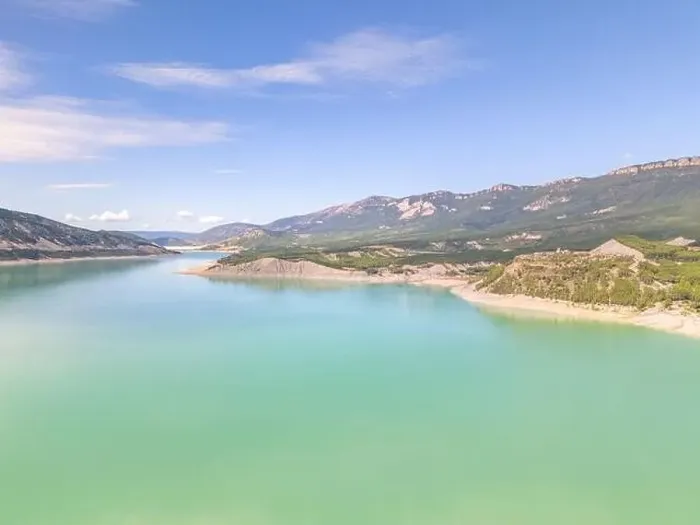Framed Print : This aerial drone photo shows the beautiful lake Aragon in the Spanish Pyrenees Framed Print : This aerial drone photo shows the beautiful lake Aragon in the Spanish Pyrenees