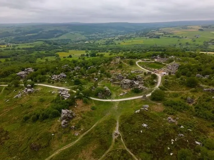 Framed Print : An aerial drone photo that shows the Brimham Rocks in the Yorkshire Dales Framed Print : An aerial drone photo that shows the Brimham Rocks in the Yorkshire Dales