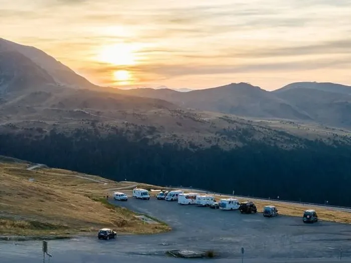 Framed Print : This aerial drone photo shows a group of campers on top of a mountain Framed Print : This aerial drone photo shows a group of campers on top of a mountain
