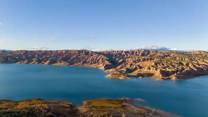 Framed Print : This aerial drone photo shows the lake Negratin in the Granada Geopark, Spain Framed Print : This aerial drone photo shows the lake Negratin in the Granada Geopark, Spain