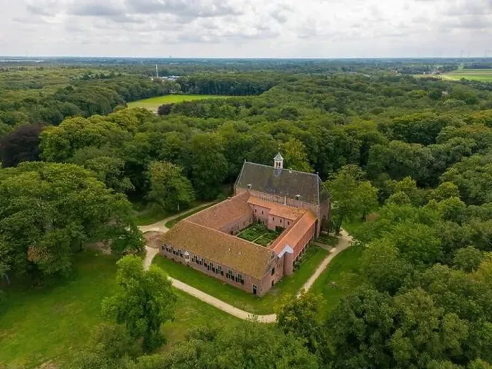 Framed Print : This aerial drone photo shows the monastery in Ter Apel Framed Print : This aerial drone photo shows the monastery in Ter Apel