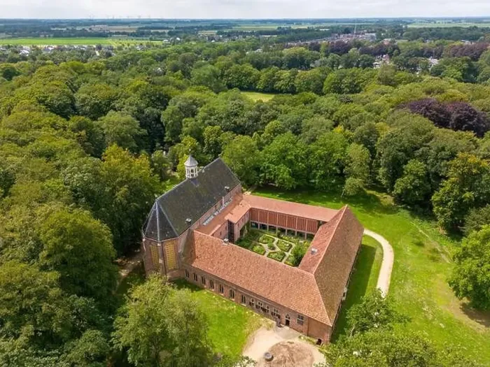 Framed Print : This aerial drone photo shows the monastery in Ter Apel Framed Print : This aerial drone photo shows the monastery in Ter Apel