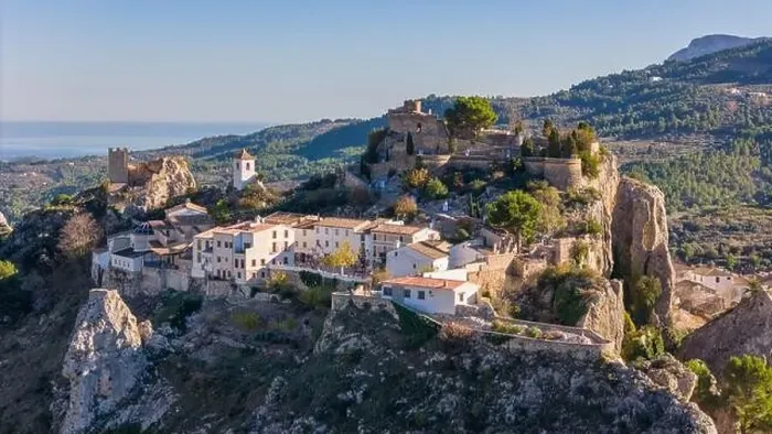 Framed Print : Aerial drone photo of the Spanish mountain town named El Castell de Guadalest Framed Print : Aerial drone photo of the Spanish mountain town named El Castell de Guadalest