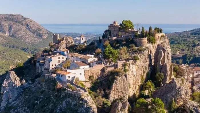 Framed Print : Aerial drone photo of the Spanish mountain town named El Castell de Guadalest Framed Print : Aerial drone photo of the Spanish mountain town named El Castell de Guadalest
