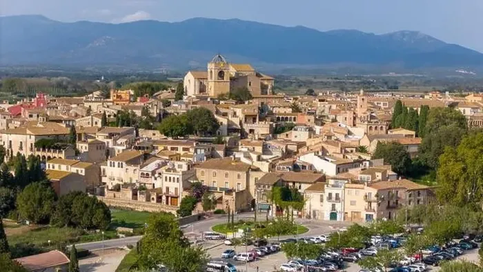 Framed Print : Aerial drone photo of the Spanish town named Peralada in Catalonia