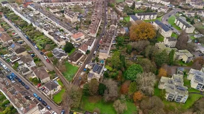 Framed Print : Aerial drone photo of St Saviours Road in the Larkhall area of Bath UK. (01-12-2023) Framed Print : Aerial drone photo of St Saviours Road in the Larkhall area of Bath UK. (01-12-2023)