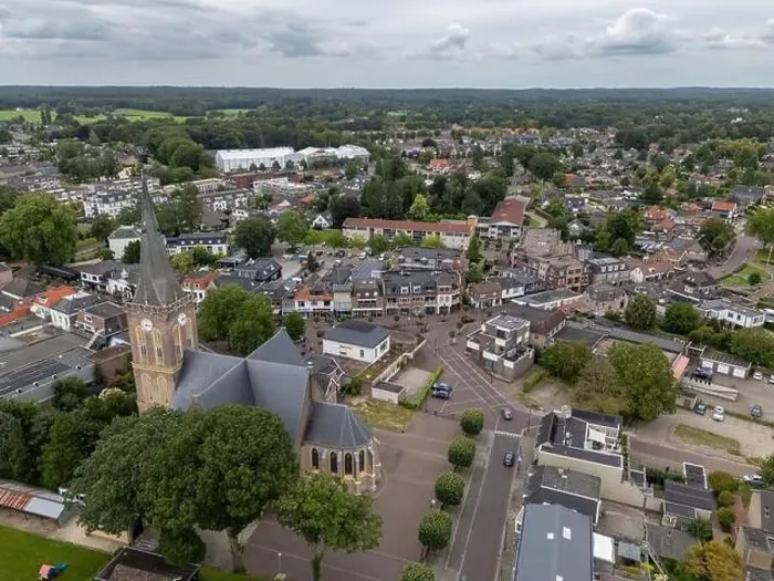 Framed Print : Aerial drone photo of the town center with a church in Heerde, the Netherlands Framed Print : Aerial drone photo of the town center with a church in Heerde, the Netherlands