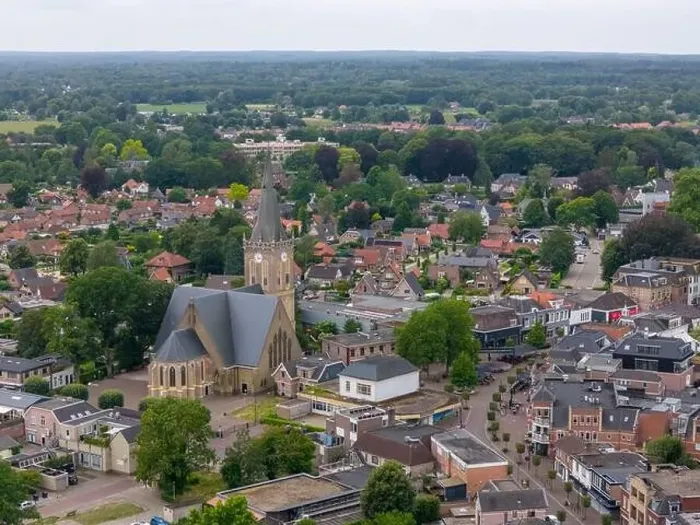 Framed Print : Aerial drone photo of the town center with a church in Heerde, the Netherlands Framed Print : Aerial drone photo of the town center with a church in Heerde, the Netherlands