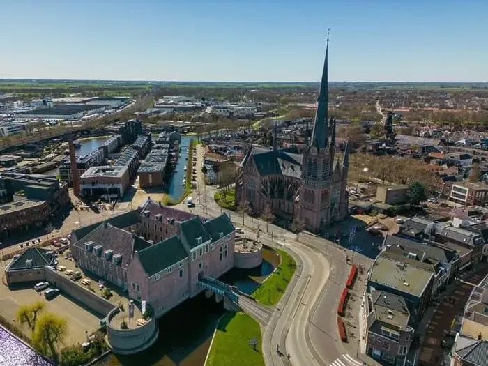 Framed Print : Aerial drone photo of the town centre and church in Woerden, the Netherlands Framed Print : Aerial drone photo of the town centre and church in Woerden, the Netherlands
