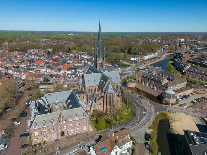Framed Print : Aerial drone photo of the town centre and church in Woerden, the Netherlands Framed Print : Aerial drone photo of the town centre and church in Woerden, the Netherlands