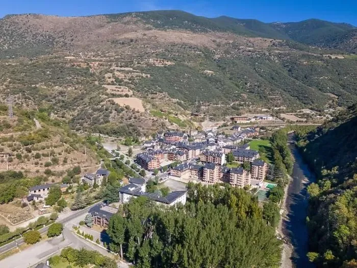 Framed Print : Aerial drone photo of the town named Rialp in the region of Lerida Framed Print : Aerial drone photo of the town named Rialp in the region of Lerida