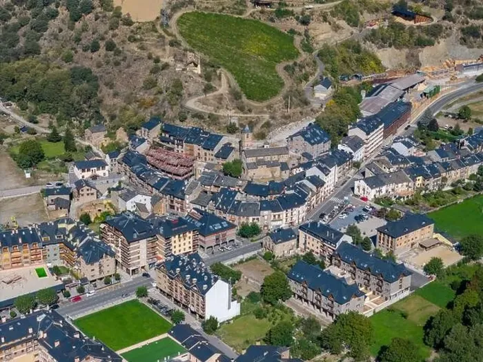 Framed Print : Aerial drone photo of the town named Rialp in the region of Lerida Framed Print : Aerial drone photo of the town named Rialp in the region of Lerida
