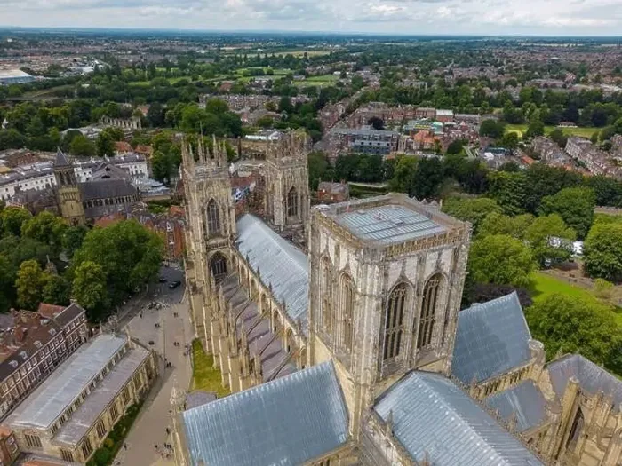 Framed Print : Aerial drone photo of the York Minster, a huge cathedral in York England Framed Print : Aerial drone photo of the York Minster, a huge cathedral in York England