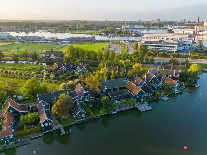 Framed Print : Aerial drone photo of the Zaanse Schans. This picture shows a typical dutch village next to a river Framed Print : Aerial drone photo of the Zaanse Schans. This picture shows a typical dutch village next to a river