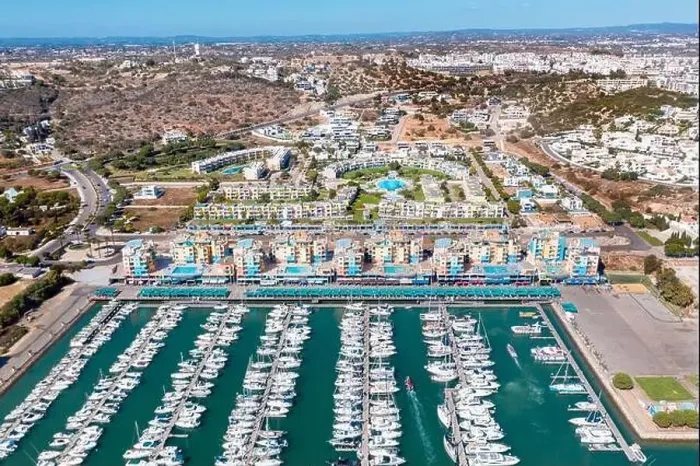 Framed Print : Aerial drone photography of luxury Albufeira harbour Framed Print : Aerial drone photography of luxury Albufeira harbour